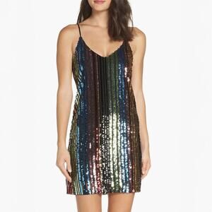 Forest Lily Sequin Stripe Slip Dress in Multi Size M